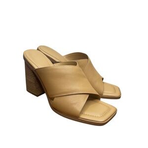 MARC FISHER LTD BARLI SLIDE Leather light brown Womens 4" heel sandals Size 11